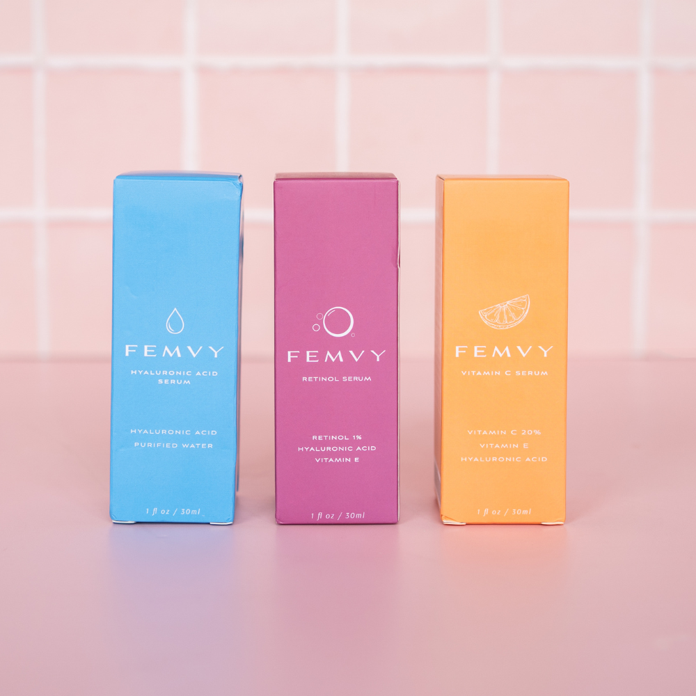 Femvy Triple Power Age Defying Serum 3-Pack (Retinol, Vitamin C, Hyaluronic Acid)